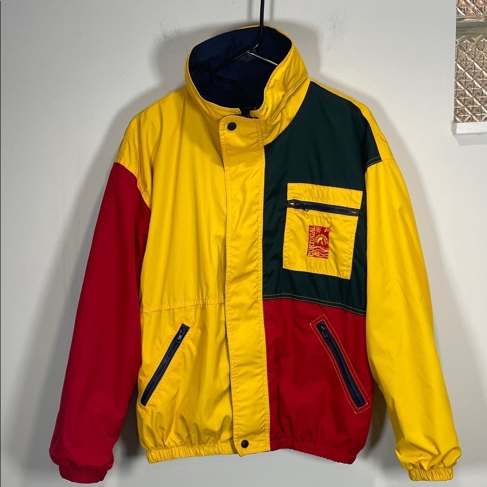 Vintage 90s Colorblock Windbreaker Jacket Red Yellow Green Men M - Picture 3 of 11